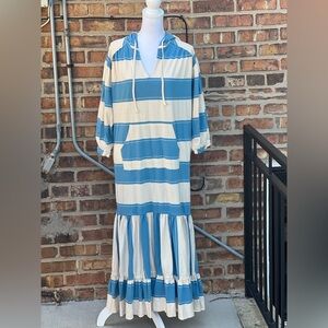 Free People Blue and Cream Striped Long Sleeve Dress